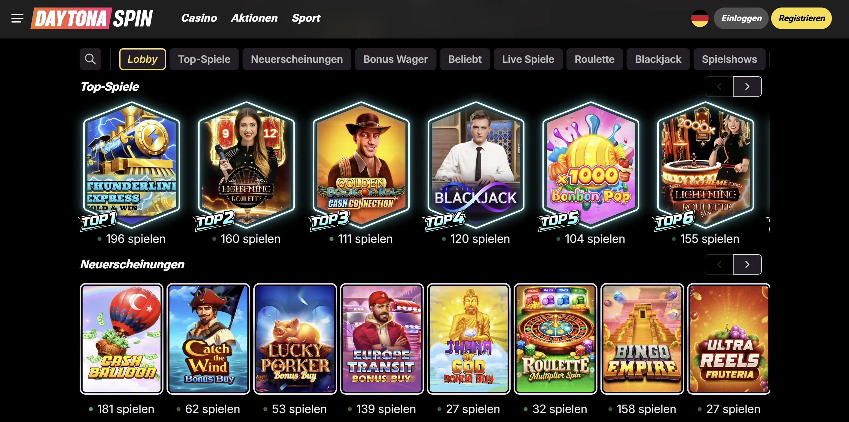 Daytona Spin Casino Spiele
